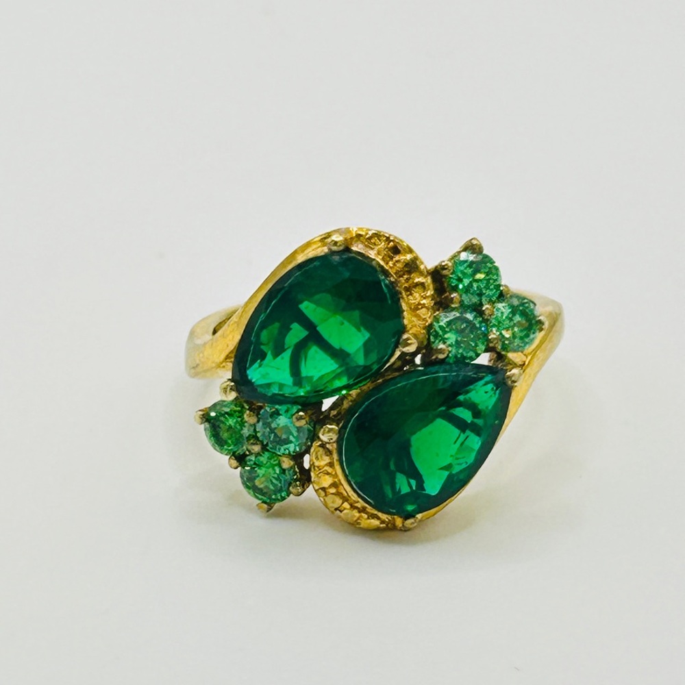 Simulated Emerald Ring; Stainless Steel; Size 7